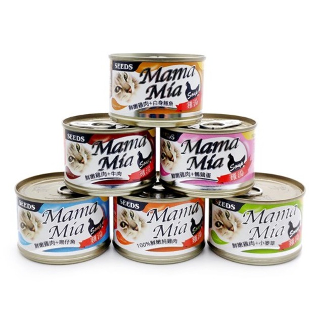 SEEDS 台灣惜時  MamaMia 機能愛貓雞湯餐罐170g(大) -隨機口味24罐/箱