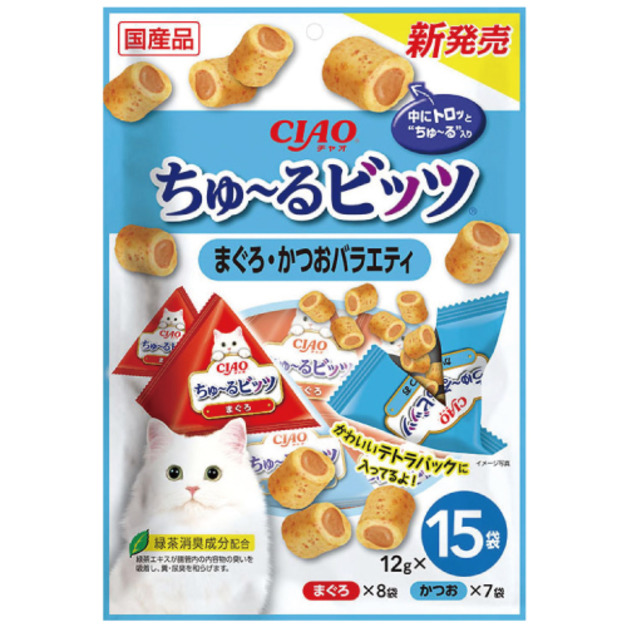 CIAO 迷你夾心肉泥捲餅乾-鮪魚+鰹魚 12gx15入