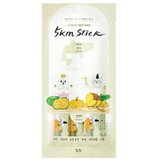 韓國製 朝貢 5km stick 營養蔬果肉泥-鱈魚（免疫力）14gx4入 (無添加人工合成物)