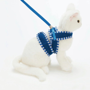 日本 Petio Any cat柔軟透氣胸背牽引繩-藍色M