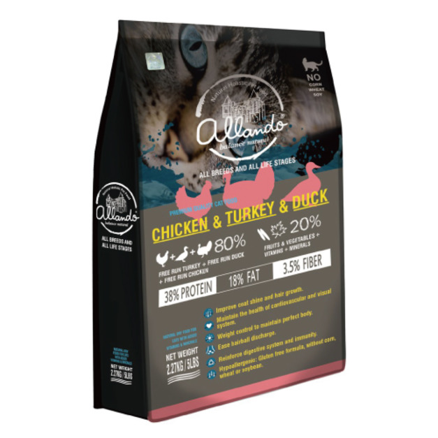 Allando 奧蘭多天然無穀貓鮮糧 雞肉+火雞肉+鴨肉 6.8kg