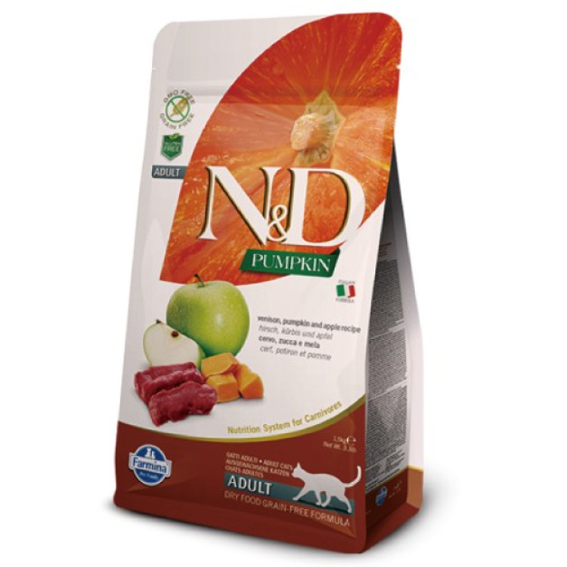 Farmina法米納ND挑嘴成貓天然南瓜無穀糧-鹿肉蘋果 1.5kg