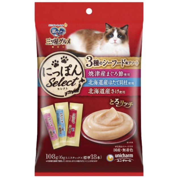 日本製unicharm 銀湯匙綜合營養肉泥-鮪魚+扇貝+鮭魚 6gx18入