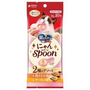 unicharm 銀湯匙 喵湯匙 貓掌肉泥杯-雞肉&鮭魚 10gx10入