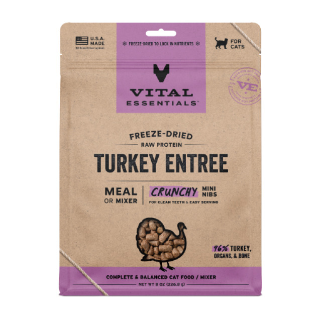 美國 VITAL 王者 酥脆顆粒貓用生食餐-火雞 340g