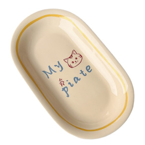 奶油色線條小貓陶瓷餐具-10吋橢圓盤