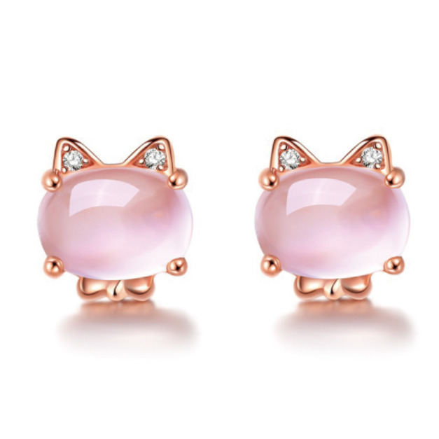 30%銀玫瑰金貓眼石耳環