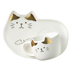 北歐奢華貓咪燙金咖啡杯盤3件組(多款顏色)