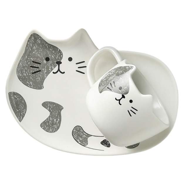 北歐貓咪咖啡杯盤3件組(多款顏色)