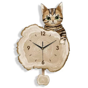 貓咪原木風格時鐘(兩款可選)