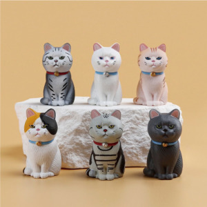 坐姿玲鐺貓小擺件公仔一組6入(兩款可選)