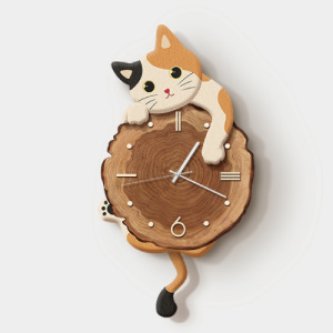三花貓年輪時鐘 28x50cm