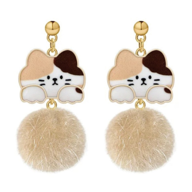 療癒貓咪毛球垂墜耳環(兩款可選)