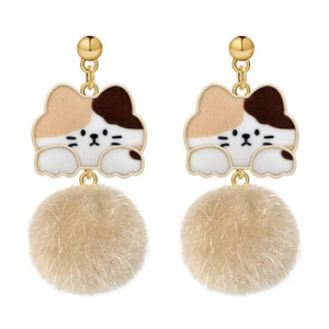 療癒貓咪毛球垂墜耳環(兩款可選)
