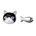 S925純銀不對稱貓咪小魚耳環一對