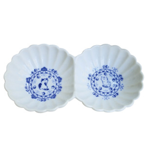 日本復古藍花貓陶瓷餐具-二格碟