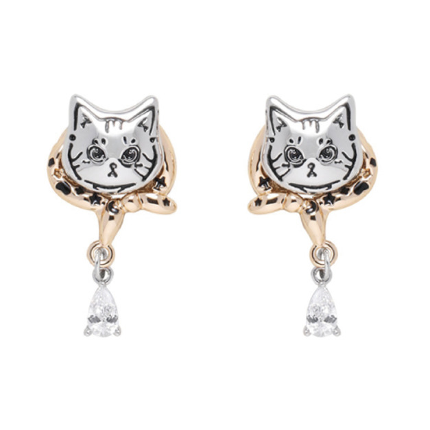 包裹貓咪水晶吊墜耳環
