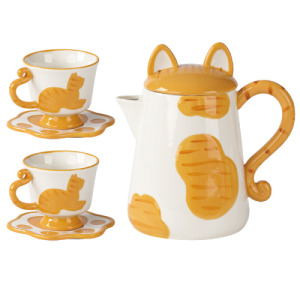 可愛橘貓陶瓷水壺茶杯組