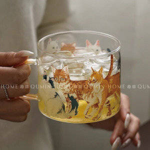 可愛貓咪直身手柄玻璃杯 430ml