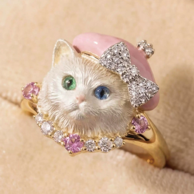 可愛點鑽貓咪戒指