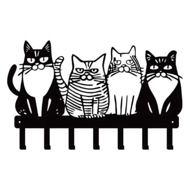 四隻貓咪剪影金屬掛鈎