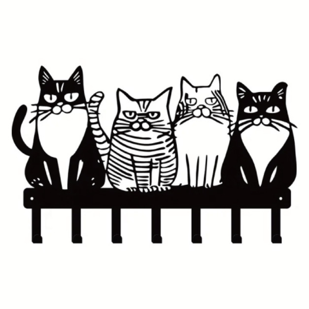 四隻貓咪剪影金屬掛鈎