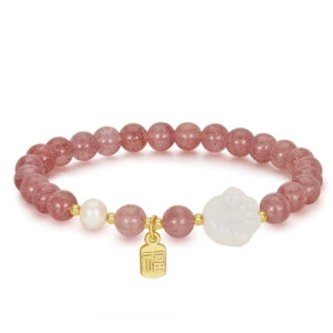 天然草莓晶玉髓貓爪福牌手鍊