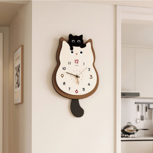 奶油風大眼黑貓時鐘