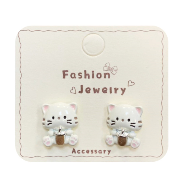 可愛咖啡奶茶貓咪耳環(四款可選)