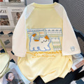 學院風撞色貓咪刺繡T恤-黃色M號