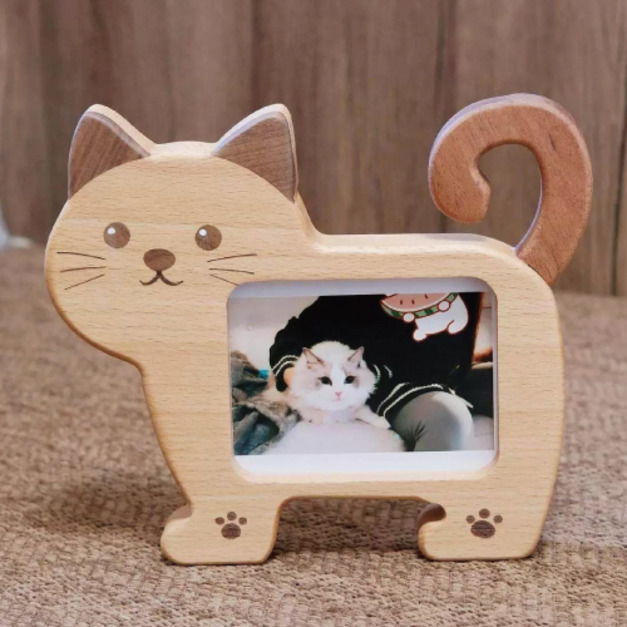 實木方墩墩貓咪相框 (尾巴可調節)