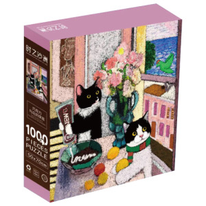 巧克力與花的早晨貓1000片拼圖