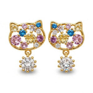 彩色鋯石貓咪耳環