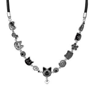 復古塗鴉貓咪皮質項鍊