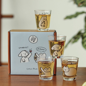 微醺喵汪玻璃小酒杯套裝4入