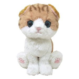 日本SUNLEMON療癒仿真貓坐姿玩偶-摺耳橘虎斑