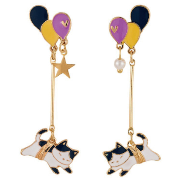 撞色氣球星星貓咪耳環