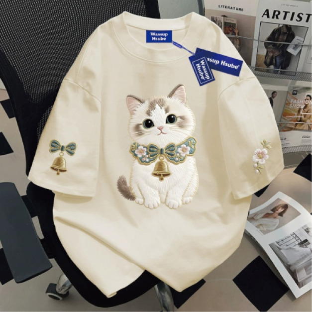 刺繡鈴鐺布偶貓T恤(多色可選)
