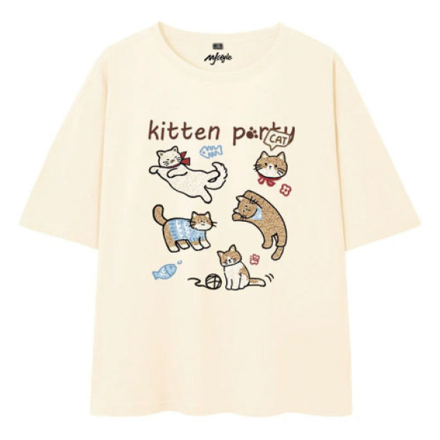毛絨塗鴉貓T恤(多款可選)