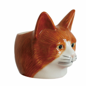 棕白貓頭造型陶瓷蠟燭台 (可放小飾品)
