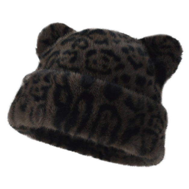 毛絨絨豹紋貓耳朵毛帽(多款可選)