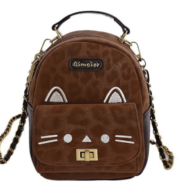 GIRRYA 貓咪鏈條兩用斜肩雙肩包(兩色可選)