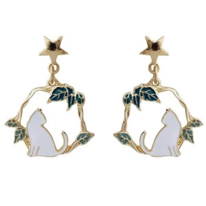 森林系星星葉片環貓咪耳環