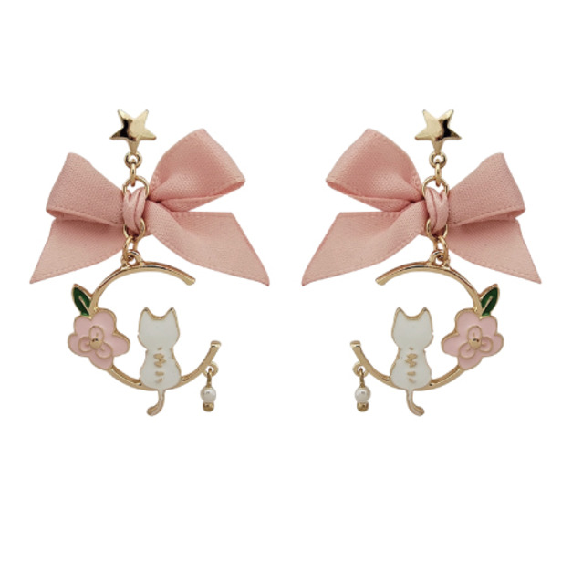 森林系櫻花貓咪蝴蝶結耳環