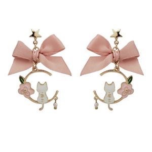 森林系櫻花貓咪蝴蝶結耳環
