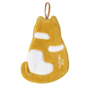 可愛貓咪珊瑚絨擦手巾-橘黃