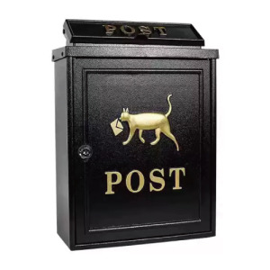 歐式送信貓黑色鑄鐵信箱