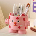 粉紅波點貓收納盒筆筒(兩款可選)
