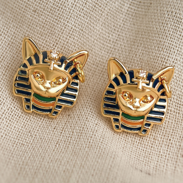 法老埃及貓銀針款耳環一對