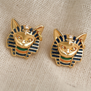 法老埃及貓銀針款耳環一對